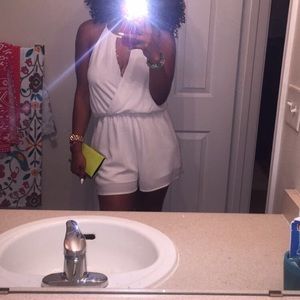 Everly White Peek-a-boo, T-Back, Zip Up Romper